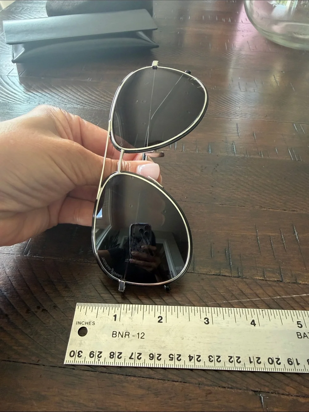 Saint Laurent Silver Aviator Sunglasses with Black Lenses